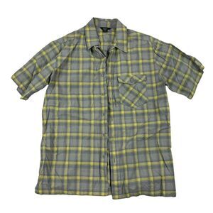 Royal Robbins Relaxed Fit Gray Yellow Plaid Button Up Shirt Short Sleeve Size M